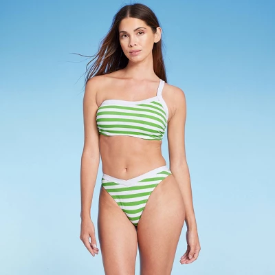 Women's Ribbed High Leg Extra Cheeky Bikini Bottom - Shade & Shore™ Green/White 4 Women's Ribbed High Leg Extra Cheeky Bikini Bottom - Shade & Shore™ Green/White - Image 2