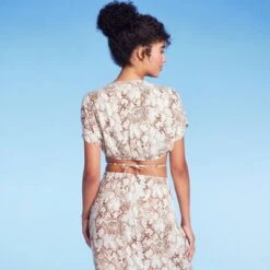 Women's Tie-Front Short Sleeve Cover Up Crop Top - Shade & Shore™ Tan Snake Print -Shade & Shore GUEST bd418520 4fce 4499 af62 857f0222eabb