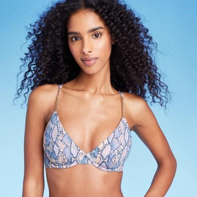 Women's Underwire Chain Strap Detail Bikini Top - Shade & Shore™ Blue Snake Print 9 Women's Underwire Chain Strap Detail Bikini Top - Shade & Shore™ Blue Snake Print - Image 7