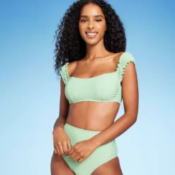 Women's Shirred Off The Shoulder Bralette Lace-Up Bikini Top - Shade & Shore™ Light Green -Shade & Shore GUEST cd5db231 1396 490c 9c80 929e2ac914a3
