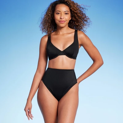 Women's High Waist High Leg Ribbed Medium Coverage Bikini Bottom - Shade & Shore™ 4 Women's High Waist High Leg Ribbed Medium Coverage Bikini Bottom - Shade & Shore™ - Image 2