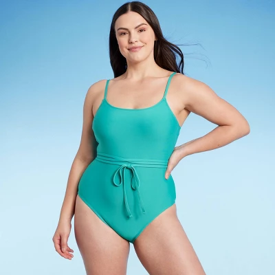 Women's Lace-Up One Piece Swimsuit - Shade & Shore™ Teal 4 Women's Lace-Up One Piece Swimsuit - Shade & Shore™ Teal - Image 2