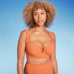 Women's Bandeau Jacquard Bikini Top - Shade & Shore™ Orange -Shade & Shore GUEST e3891437 ca25 4632 8ff1 b4d1a75242b4