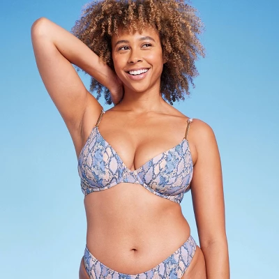 Women's Underwire Chain Strap Detail Bikini Top - Shade & Shore™ Blue Snake Print 5 Women's Underwire Chain Strap Detail Bikini Top - Shade & Shore™ Blue Snake Print - Image 3
