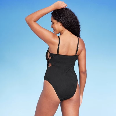 Women's Square Neck Strappy Side Ribbed One Piece Swimsuit - Shade & Shore™ 5 Women's Square Neck Strappy Side Ribbed One Piece Swimsuit - Shade & Shore™ - Image 3