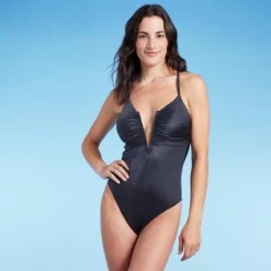 Women's Shirred V-Wire Plunge One Piece Swimsuit - Shade & Shore™ Gray 15 Women's Shirred V-Wire Plunge One Piece Swimsuit - Shade & Shore™ Gray -Shade & Shore GUEST e912990a 8881 47bb 8f14 ceefd005011a