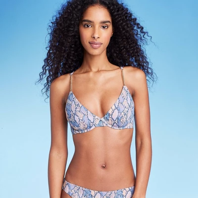 Women's Underwire Chain Strap Detail Bikini Top - Shade & Shore™ Blue Snake Print 4 Women's Underwire Chain Strap Detail Bikini Top - Shade & Shore™ Blue Snake Print - Image 2