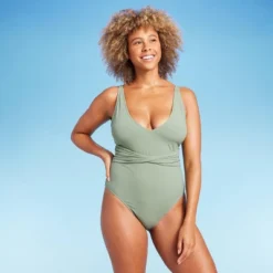 Women's Ribbed Plunge Twist-Front One Piece Swimsuit - Shade & Shore™ -Shade & Shore GUEST e9867b30 8beb 41ce b481 cded7ae51721