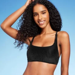 Women's Velour Ribbed Bralette Bikini Top - Shade & Shore™ Black -Shade & Shore GUEST ee35fe9c 6353 4e7a a859 bef1d409d521