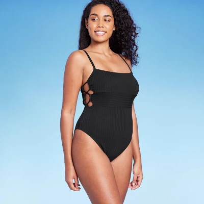 Women's Square Neck Strappy Side Ribbed One Piece Swimsuit - Shade & Shore™ 4 Women's Square Neck Strappy Side Ribbed One Piece Swimsuit - Shade & Shore™ - Image 2