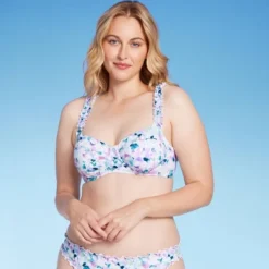 Women's Scrunchy Strap Longline Bikini Top - Shade & Shore™ Multi Blue Floral Print -Shade & Shore GUEST f9f7baa7 b5d3 40c0 acc8 2dea663dff22